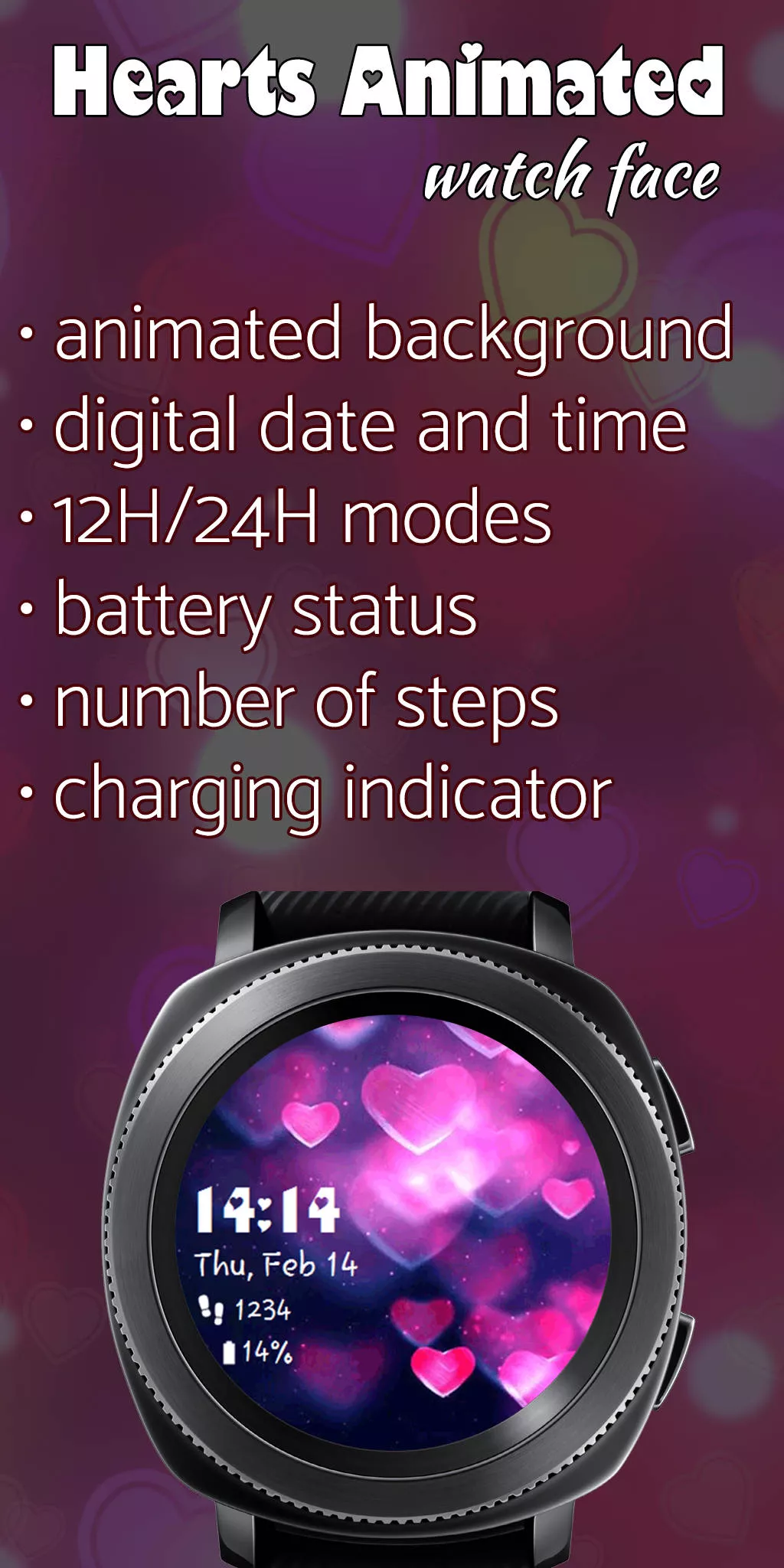 Hearts Animated Galaxy watchface by StarWatchfaces